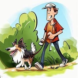 Limericks - Man with a cap walking a collie (created by Bing AI)