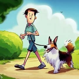 Limericks - Man walking a dog (created by Bing AI)